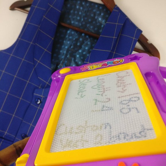 CEO Dress Shirt Double breasted Vest, Blue Checkered Vest, Formal Shirt Vest 36R - Picture 12 of 12